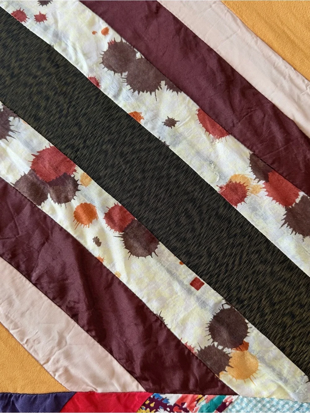 Vintage Handmade Satin String Quilt 62x96 Boho Patchwork Bed Throw